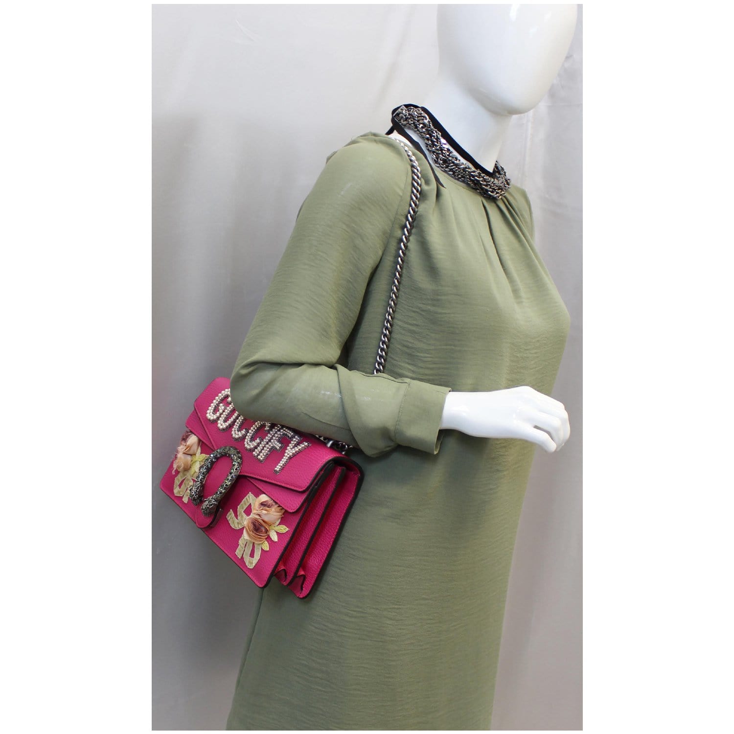 Gucci Dionysus Small Guccify Grained Leather Shoulder Bag Pink - 20% OFF