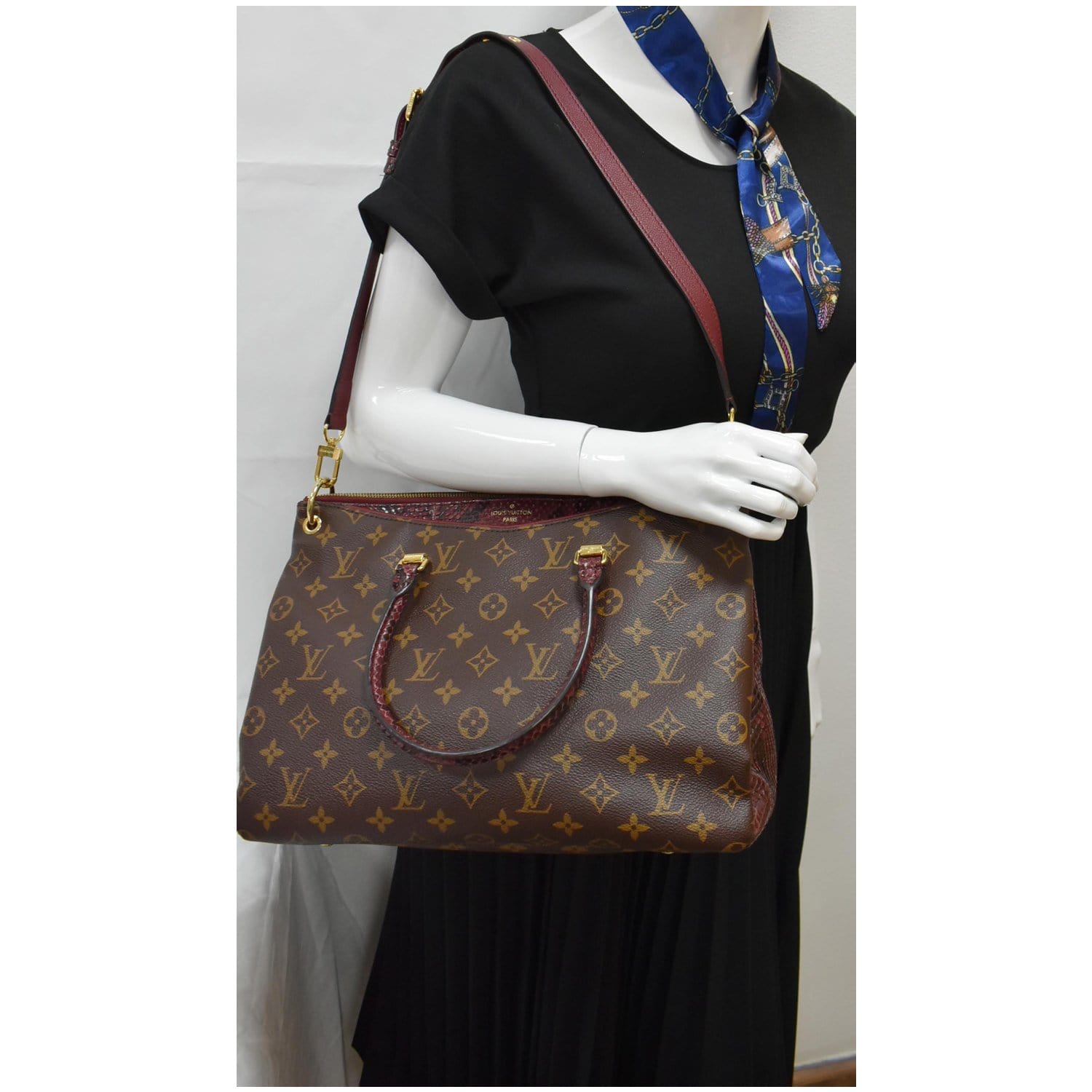 LOUIS VUITTON Pallas Python Monogram Canvas Shoulder Bag Bordeaux