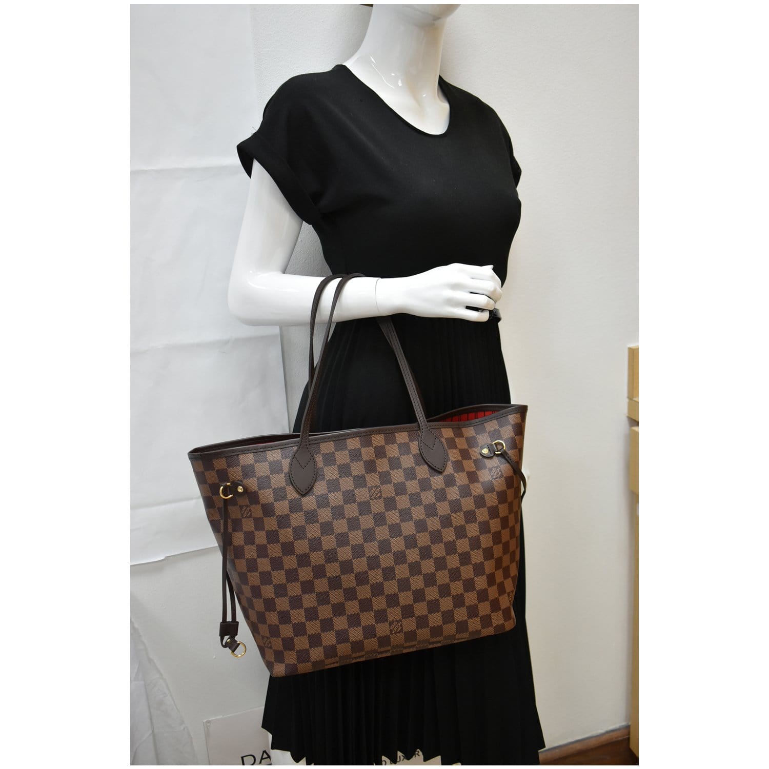 LOUIS VUITTON Neverfull MM Damier Ebene Brown Tote Bag Brown