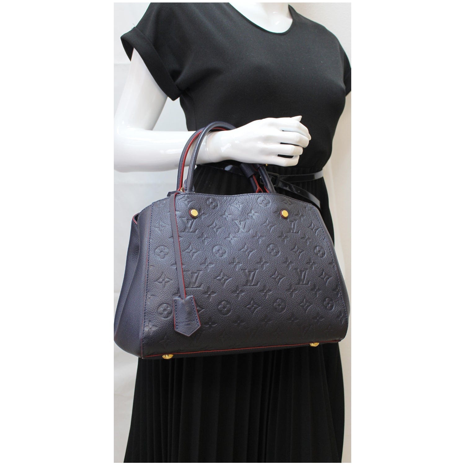 LOUIS VUITTON Montaigne MM Monogram Empreinte Shoulder Bag Blue