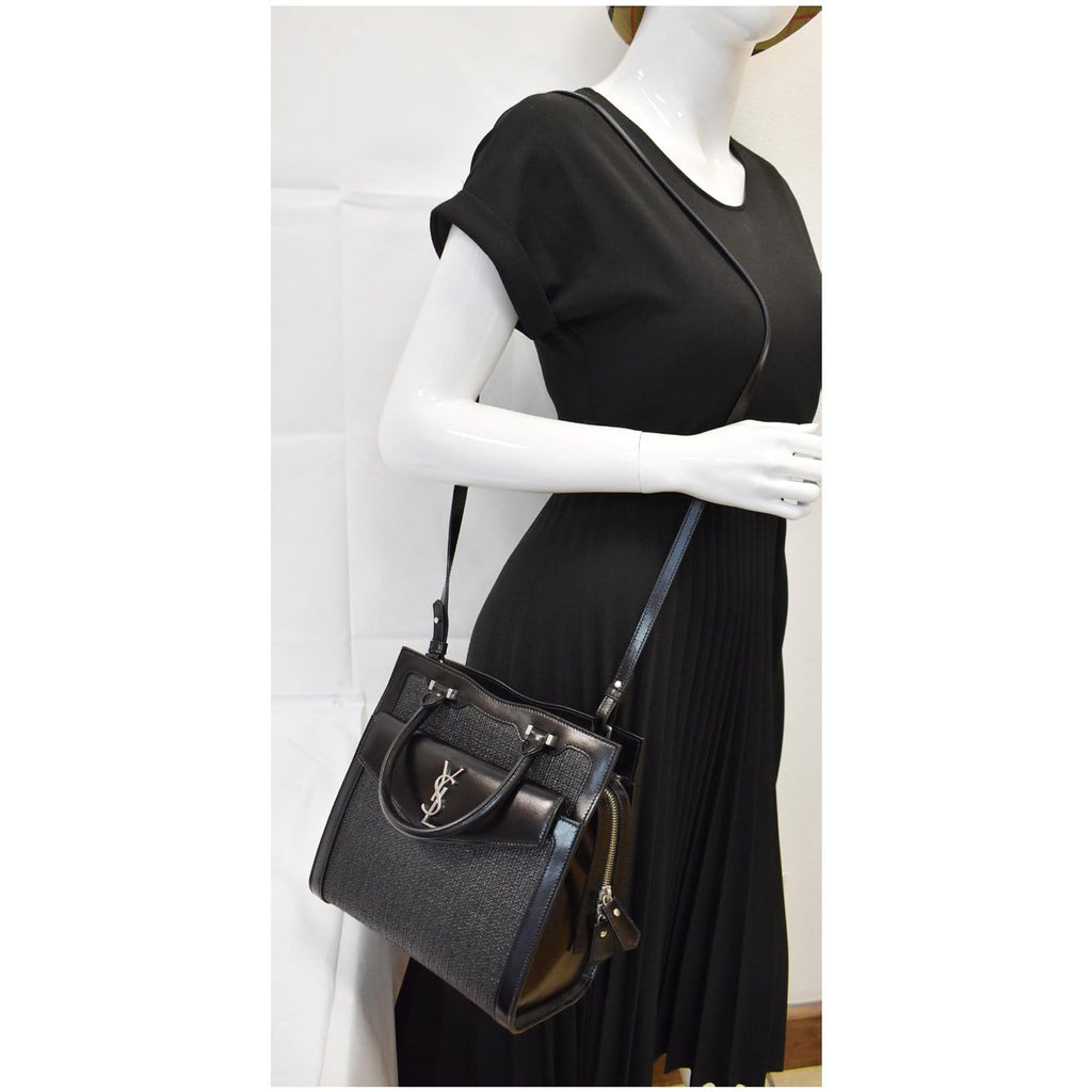 YVES SAINT LAURENT Uptown Small Canvas Leather Tote Bag Black