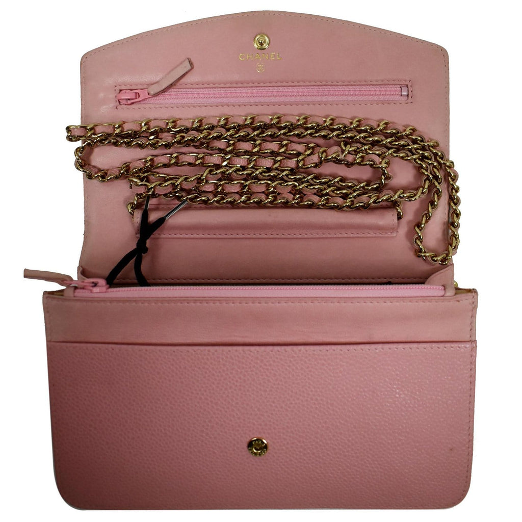 CHANEL Timeless Caviar Leather Wallet On Chain Clutch Crossbody Bag Pink