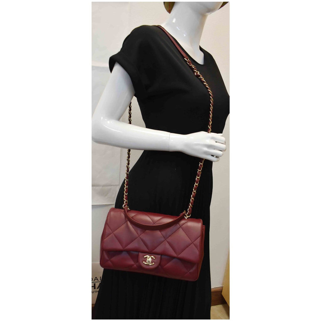 CHANEL Large Quilted Classic Flap Lambskin Leather Shoulder Bag Red