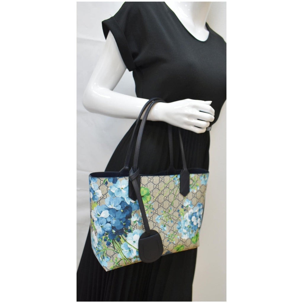 GUCCI Blooms Reversible GG Print Floral Supreme Tote Bag Blue 546323