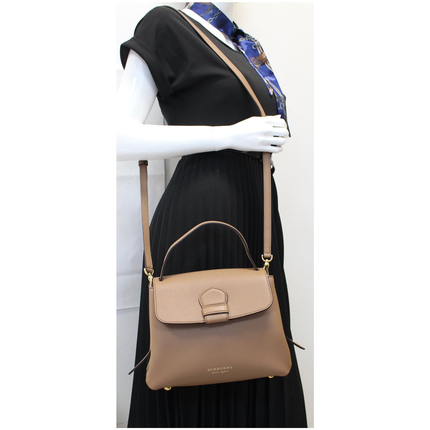 BURBERRY Camberley Small House Check Leather Shoulder Bag Beige