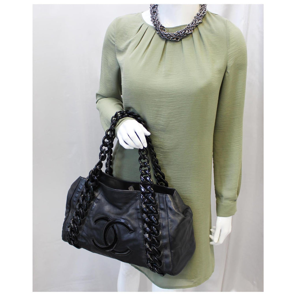 CHANEL Calfskin Rhodoid Modern Chain East West Tote Black
