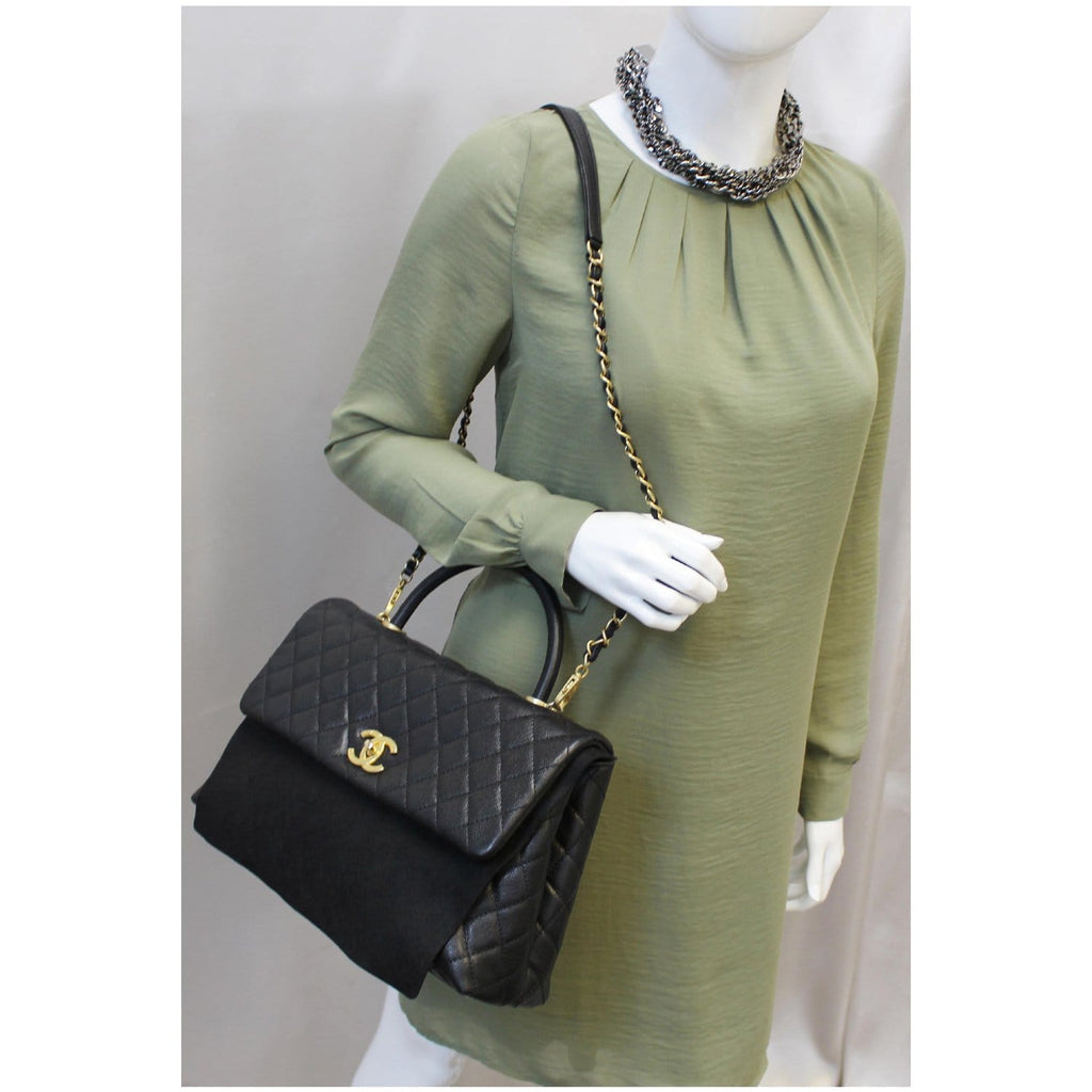 CHANEL Medium Coco Handle Caviar Leather Shoulder Bag Black