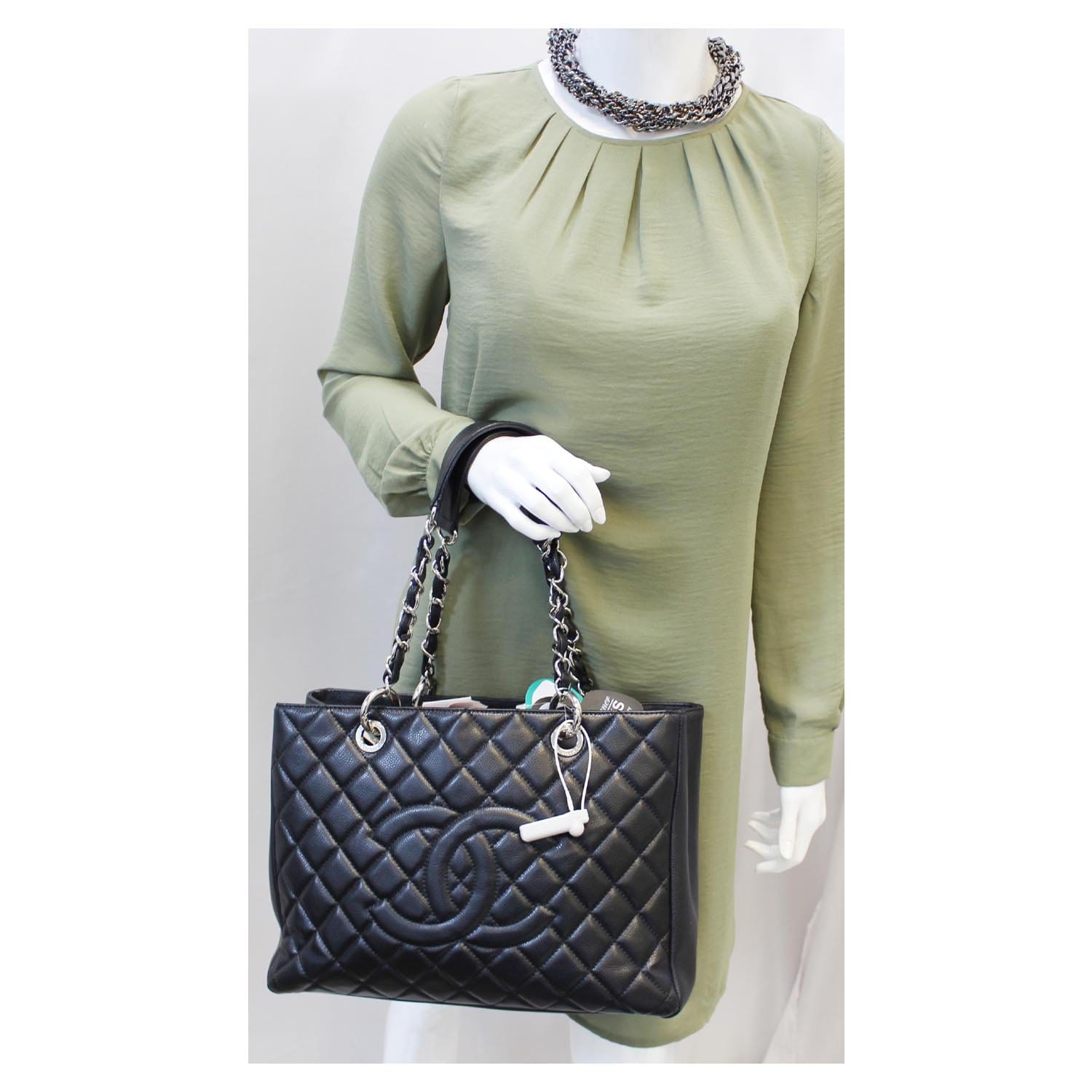 CHANEL Black Caviar Leather Grand Shopping Tote Bag