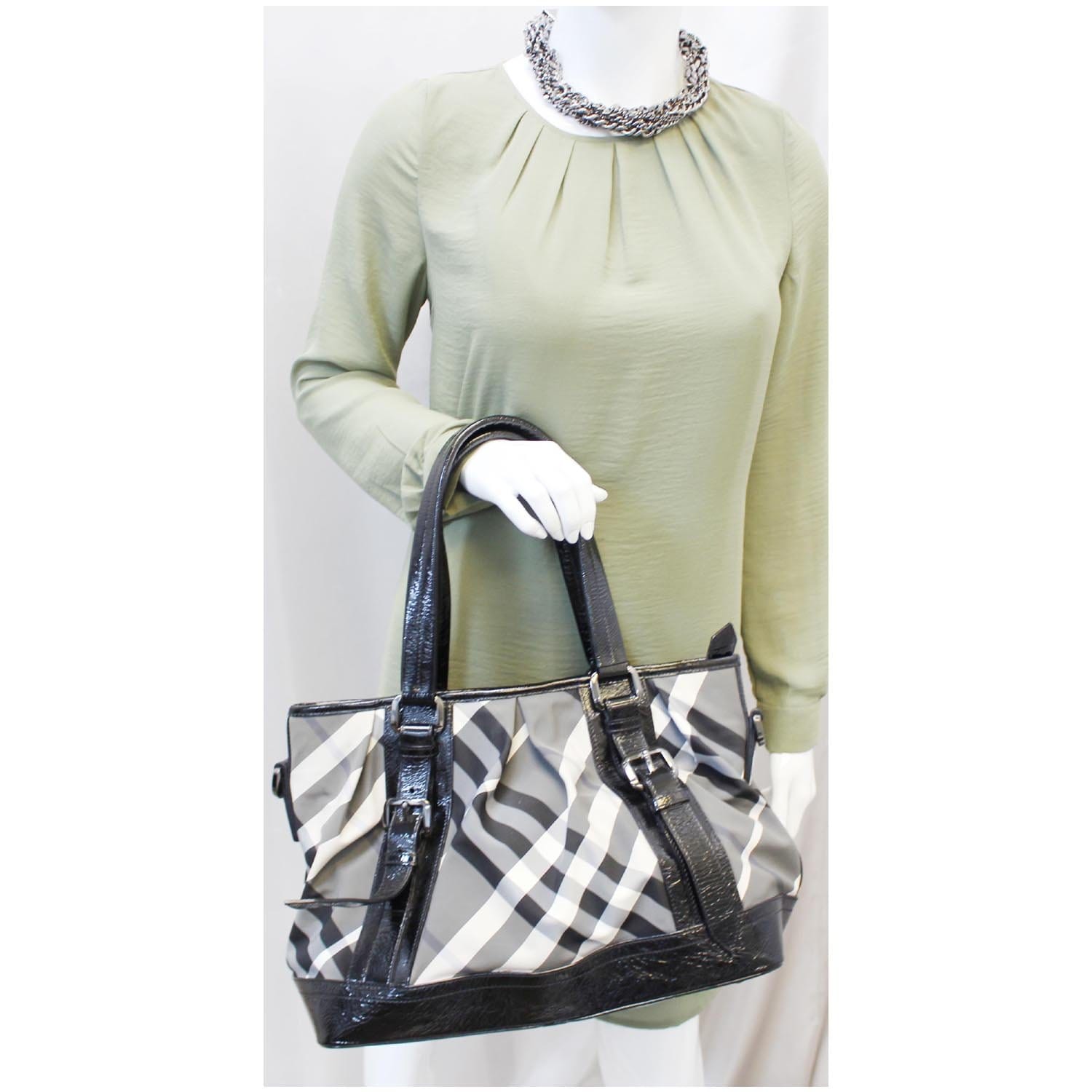 BURBERRY Lowry Medium Beat Check Nylon Tote Bag Black