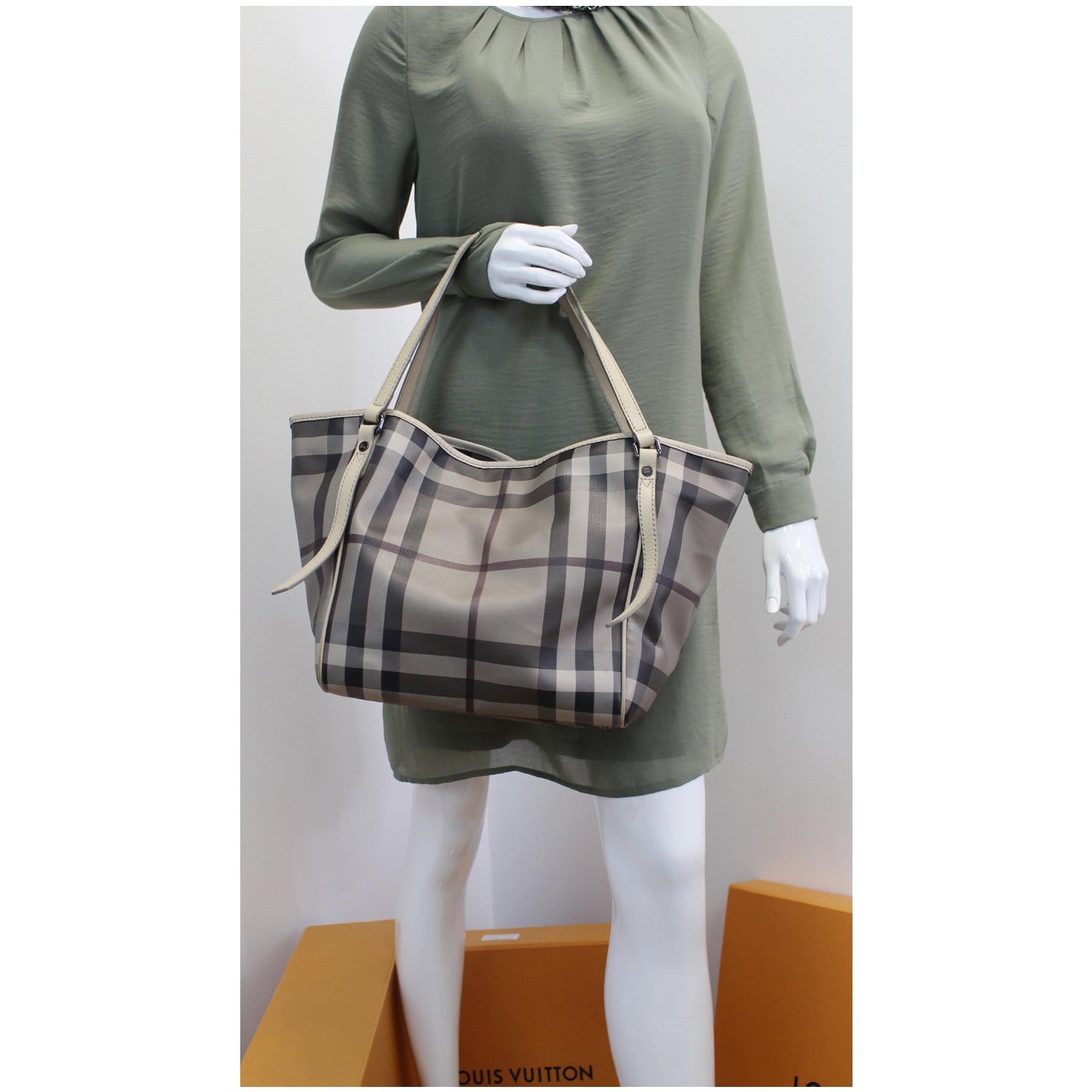 BURBERRY Canterbury Small Smoked Check Tote Bag Grey