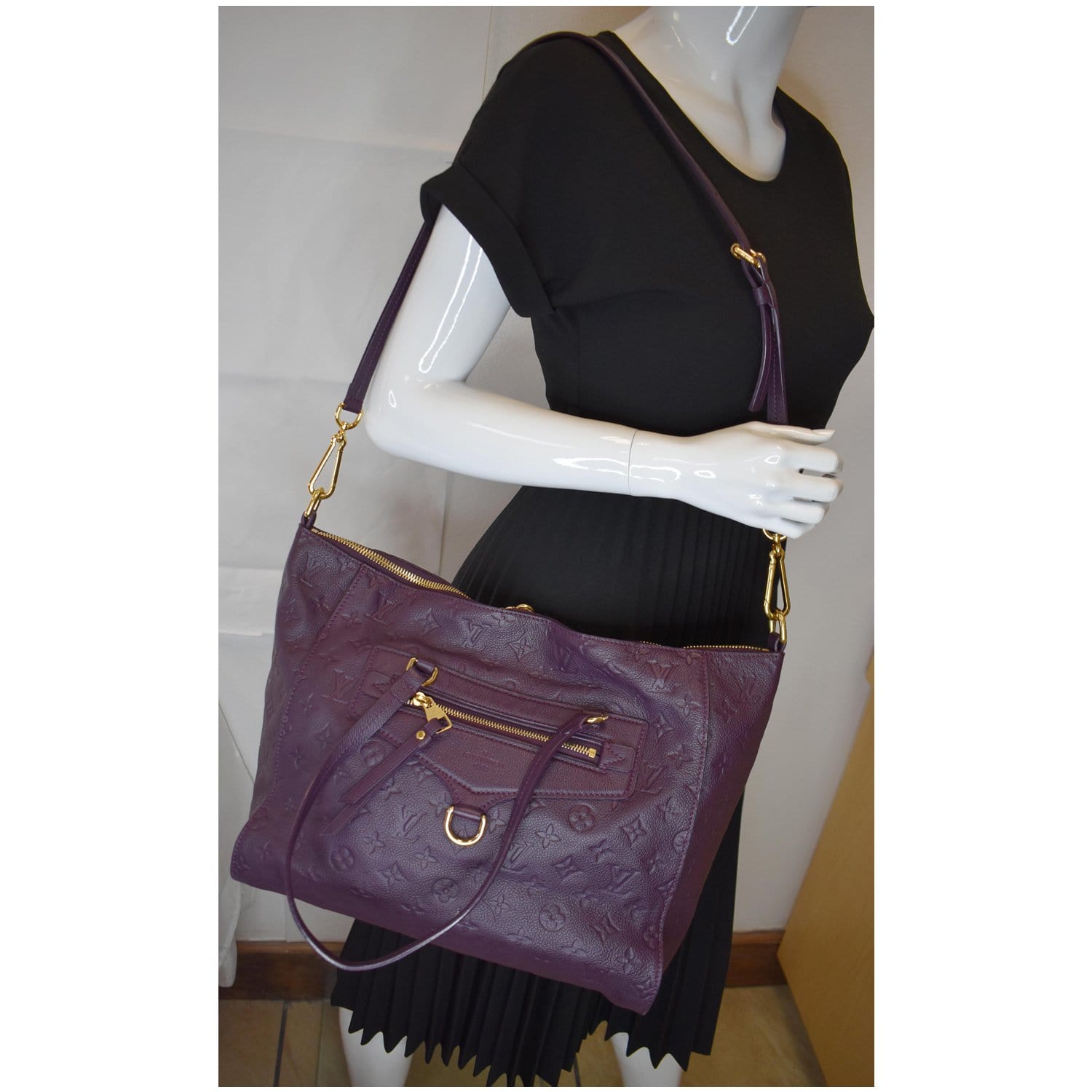 LOUIS VUITTON Lumineuse PM Monogram Empreinte Leather Shoulder Bag Plum