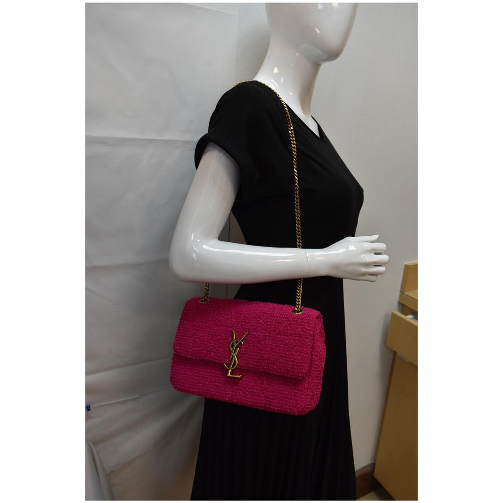 YVES SAINT LAURENT Jamie Medium Carre Rive Gauche Quilted Boucle Shoulder Bag Pink