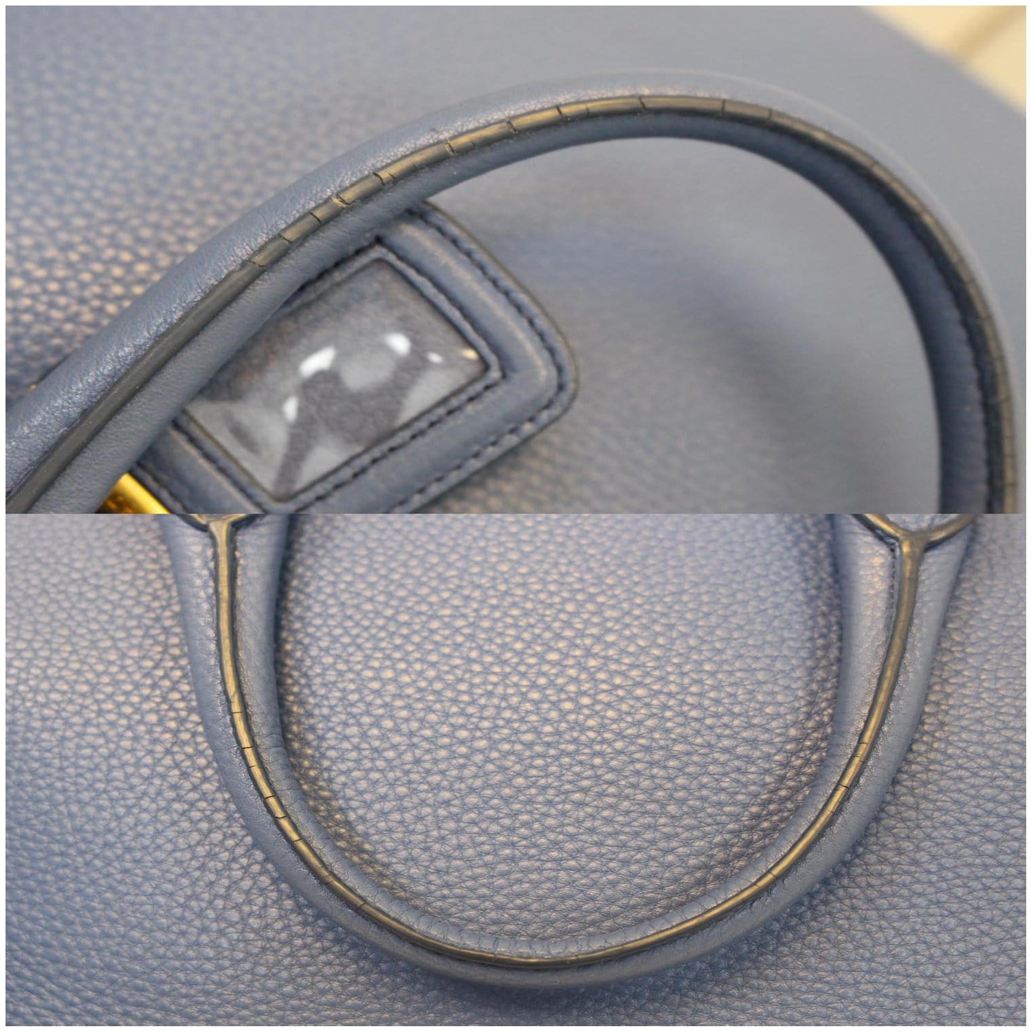 PRADA Vitello Phenix Leather Tote Bag Blue