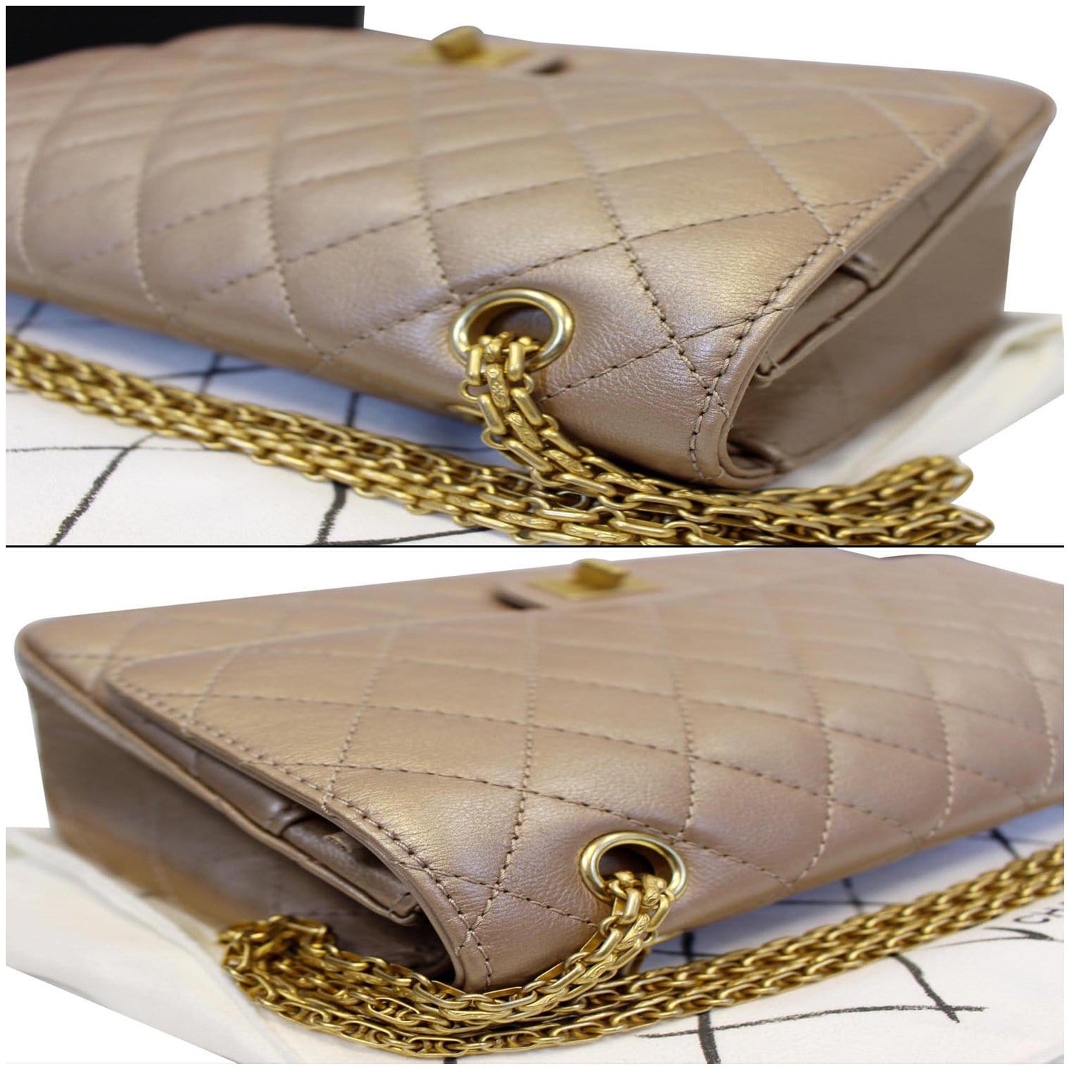 CHANEL Reissue Mademoiselle Lock Calfskin Leather Shoulder Bag Beige