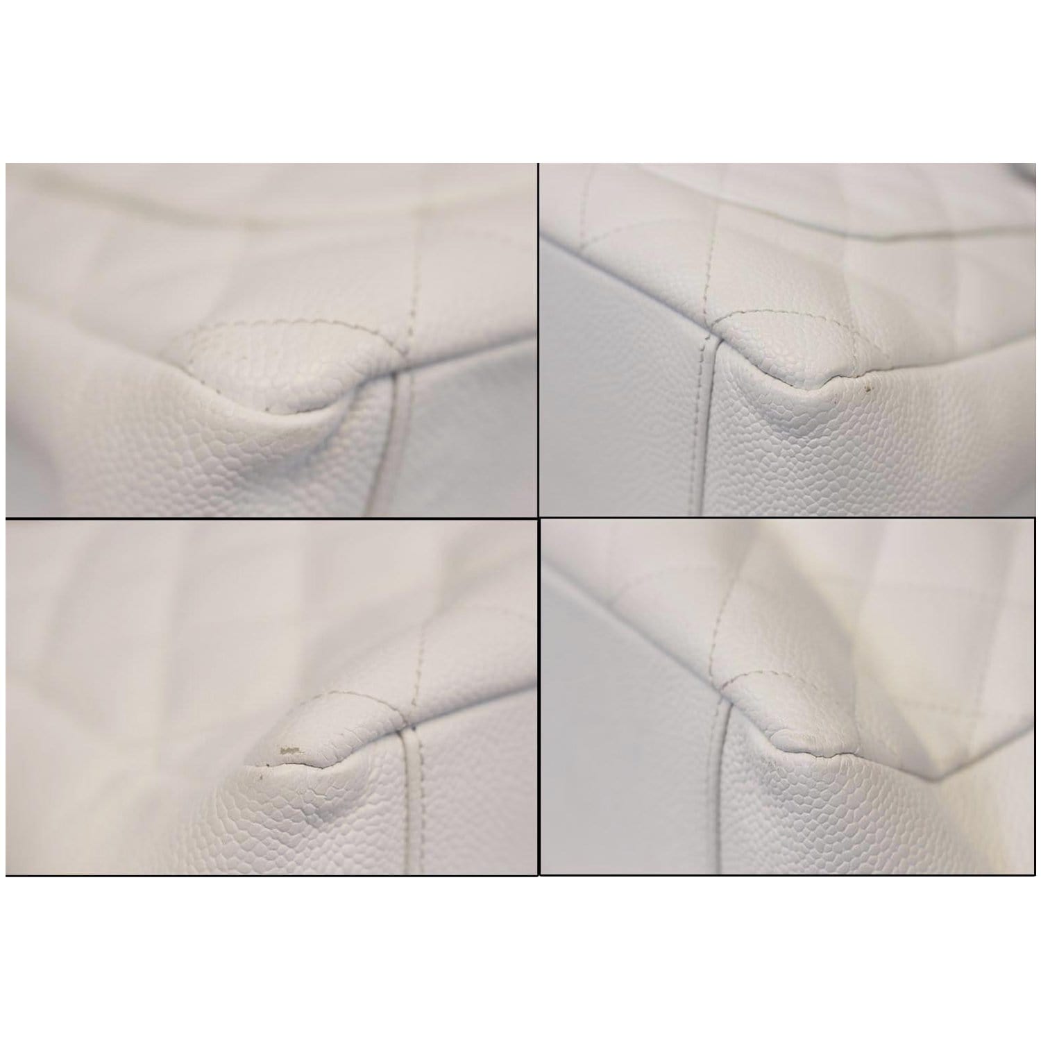 CHANEL Grand Shopping Caviar Leather Tote Bag White
