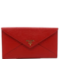 PRADA Envelope Leather Clutch Wallet Red