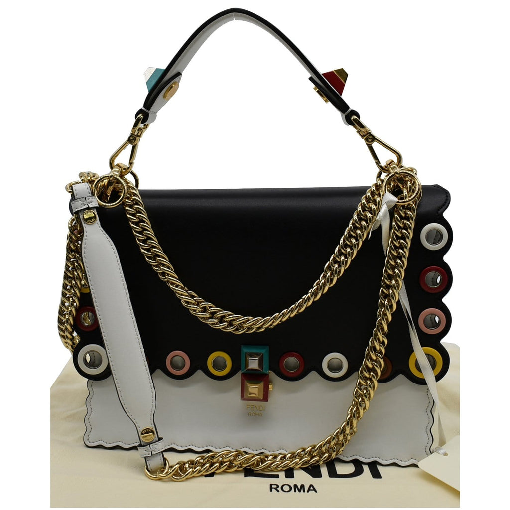 FENDI Vitello Liberty Kan I Bicolor Leather Shoulder Bag Black