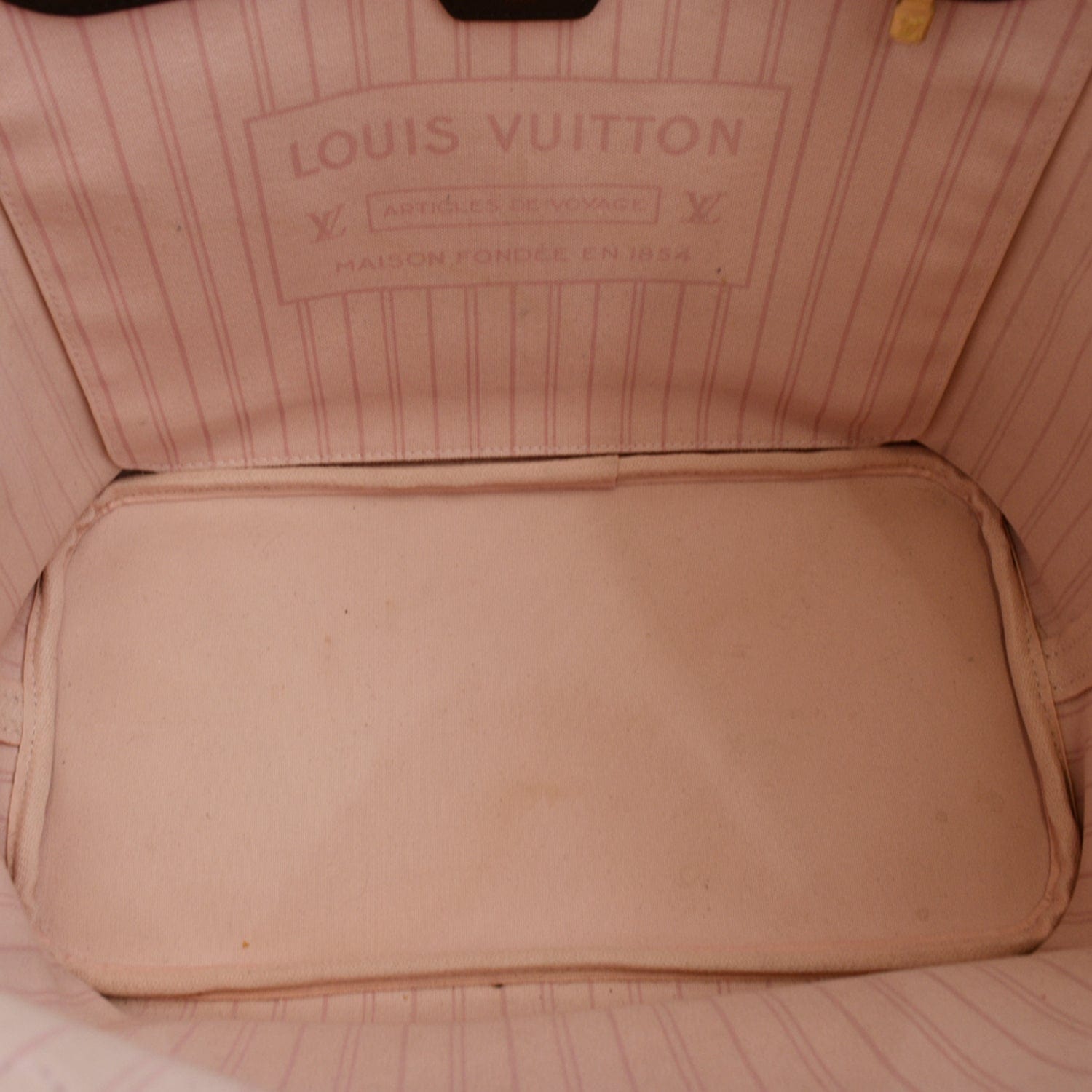 LOUIS VUITTON Neverfull MM Damier Ebene Tote Bag Rose Ballerine