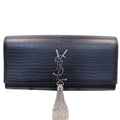 YVES SAINT LAURENT Classic Kate Monogram Tassel Embossed Leather Clutch Black