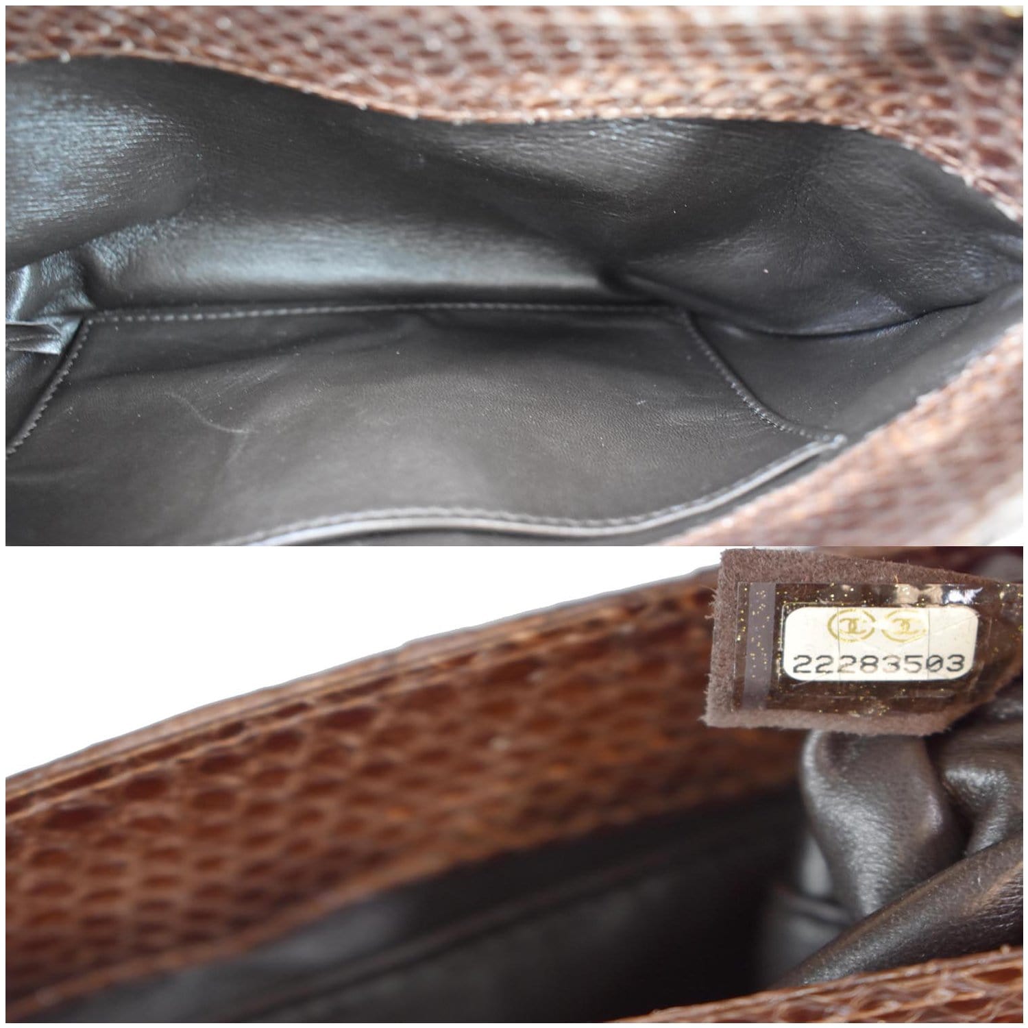 CHANEL Timeless Classic Flap Python Shoulder Bag Brown