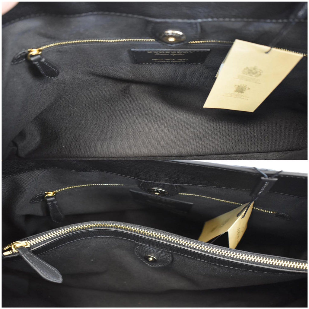 BURBERRY Large Banner House Check Leather  Tote Shoulder Bag Black