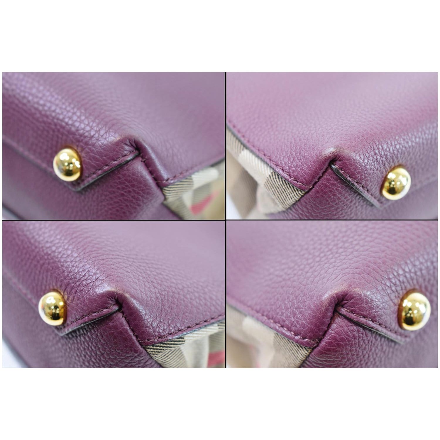 BURBERRY Small Banner Leather House Check Tote Shoulder Bag Burgundy