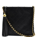 CHANEL Vintage Quilted Satin Tassel Shoulder Bag Black