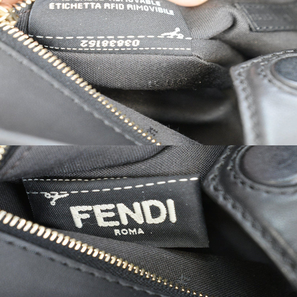 FENDI Raffia Embroidered Python Leather Shoulder Bag Black