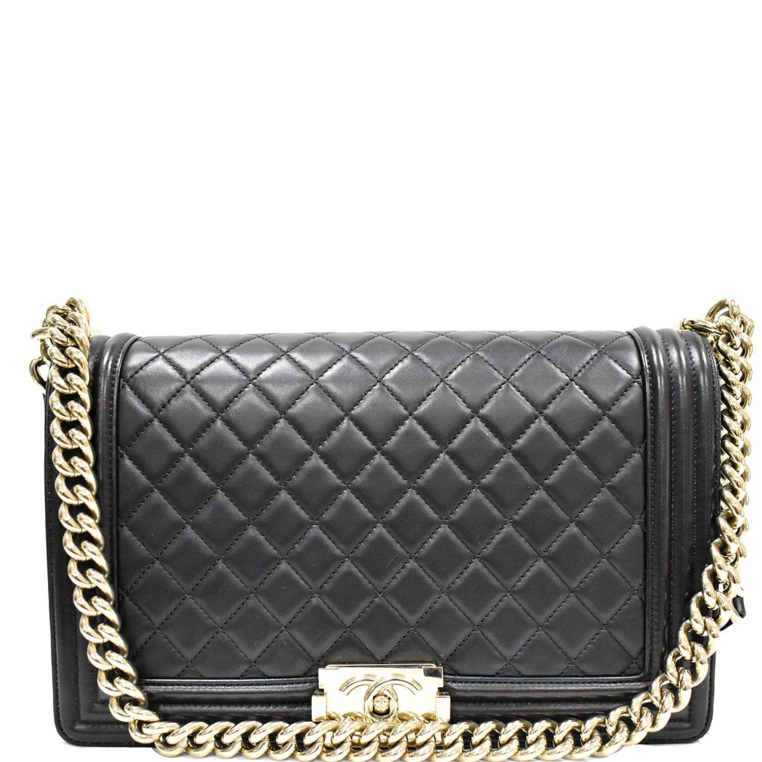 CHANEL Medium Boy Flap Lambskin Leather Shoulder Bag Black