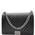 CHANEL Large Boy Flap Calfskin Quilted Leather Shoulder Bag Black