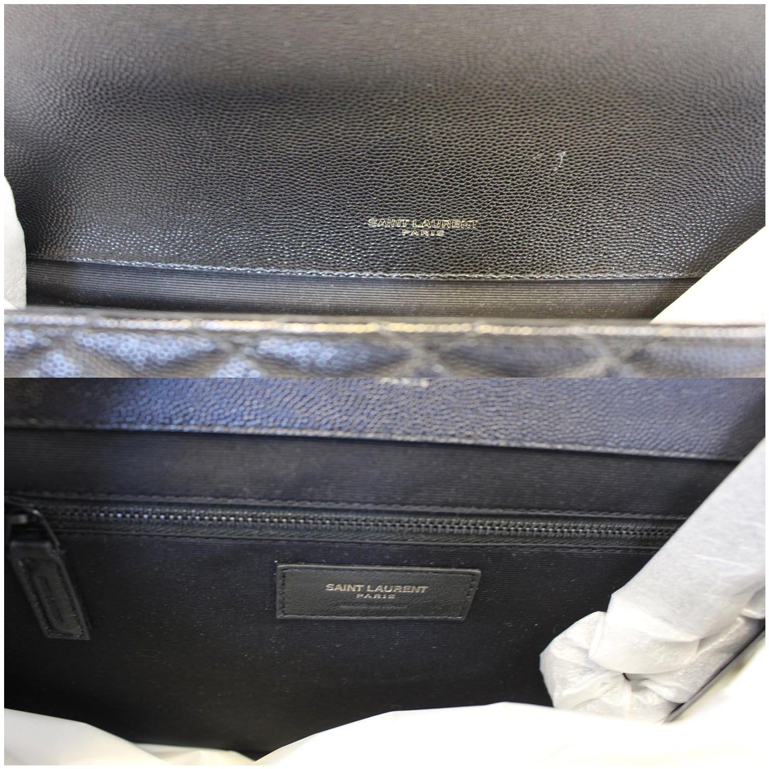 YVES SAINT LAURENT Envelope Large Matelasse Embossed Leather Shoulder Bag Black
