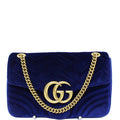 GUCCI GG Marmont Velvet Medium Shoulder Bag Blue 443496