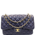 CHANEL Jumbo Double Flap Caviar Leather Shoulder Bag Navy Blue