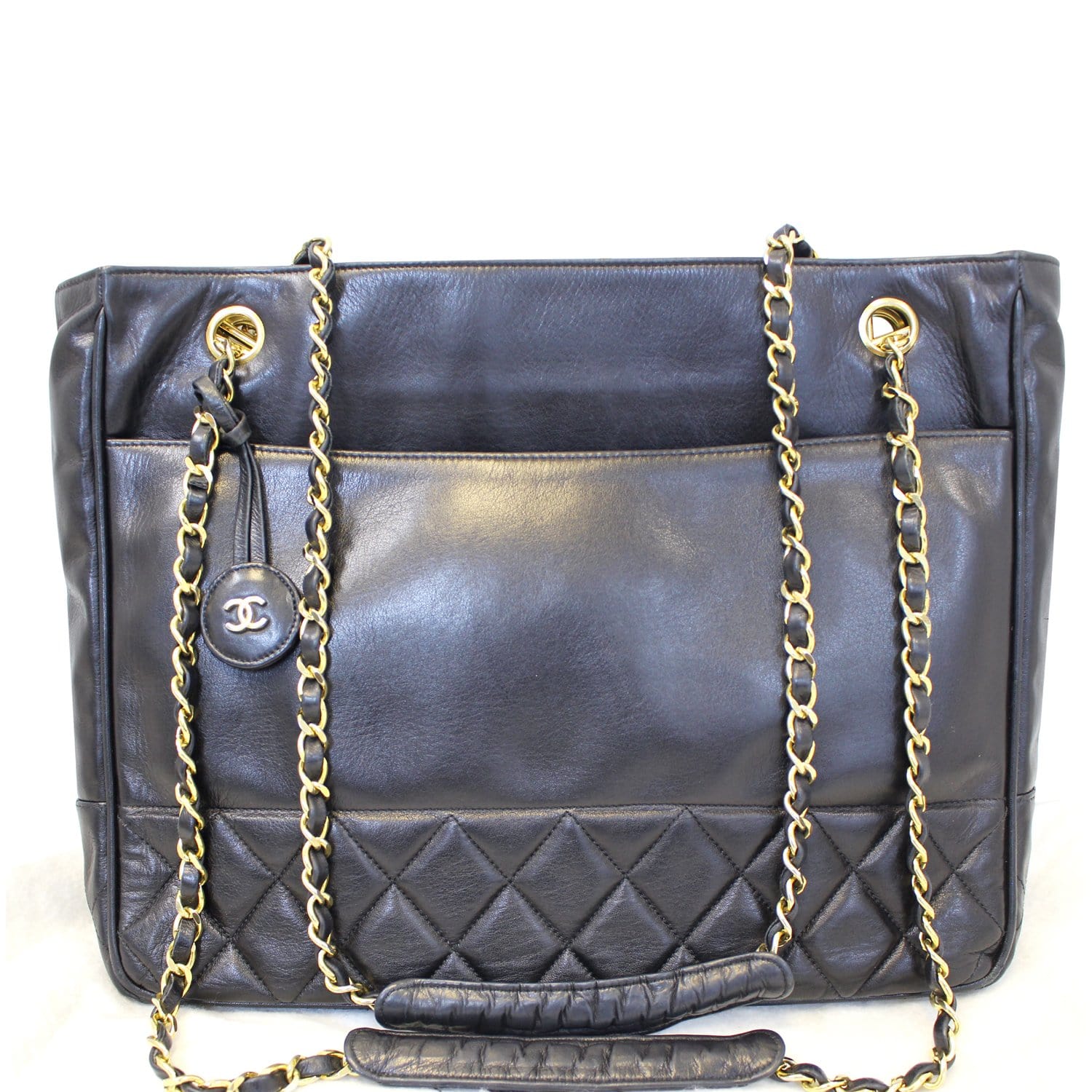 CHANEL Black Lambskin Tote Shoulder Bag Vintage