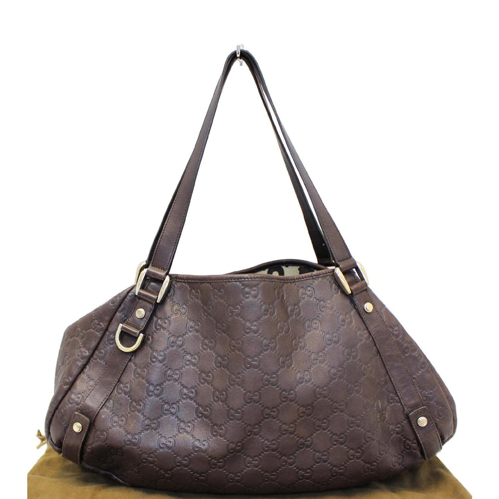 GUCCI Abbey Medium Leather Tote Shoulder Bag Dark Brown