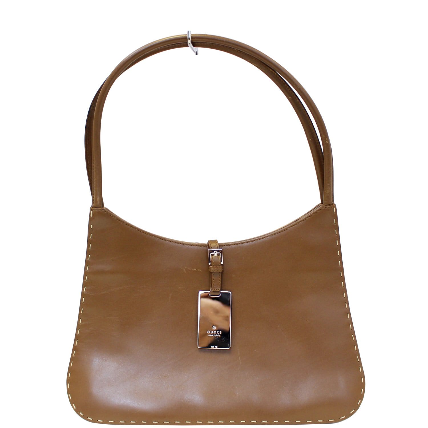 GUCCI Brown Leather Topstitch Shoulder Bag