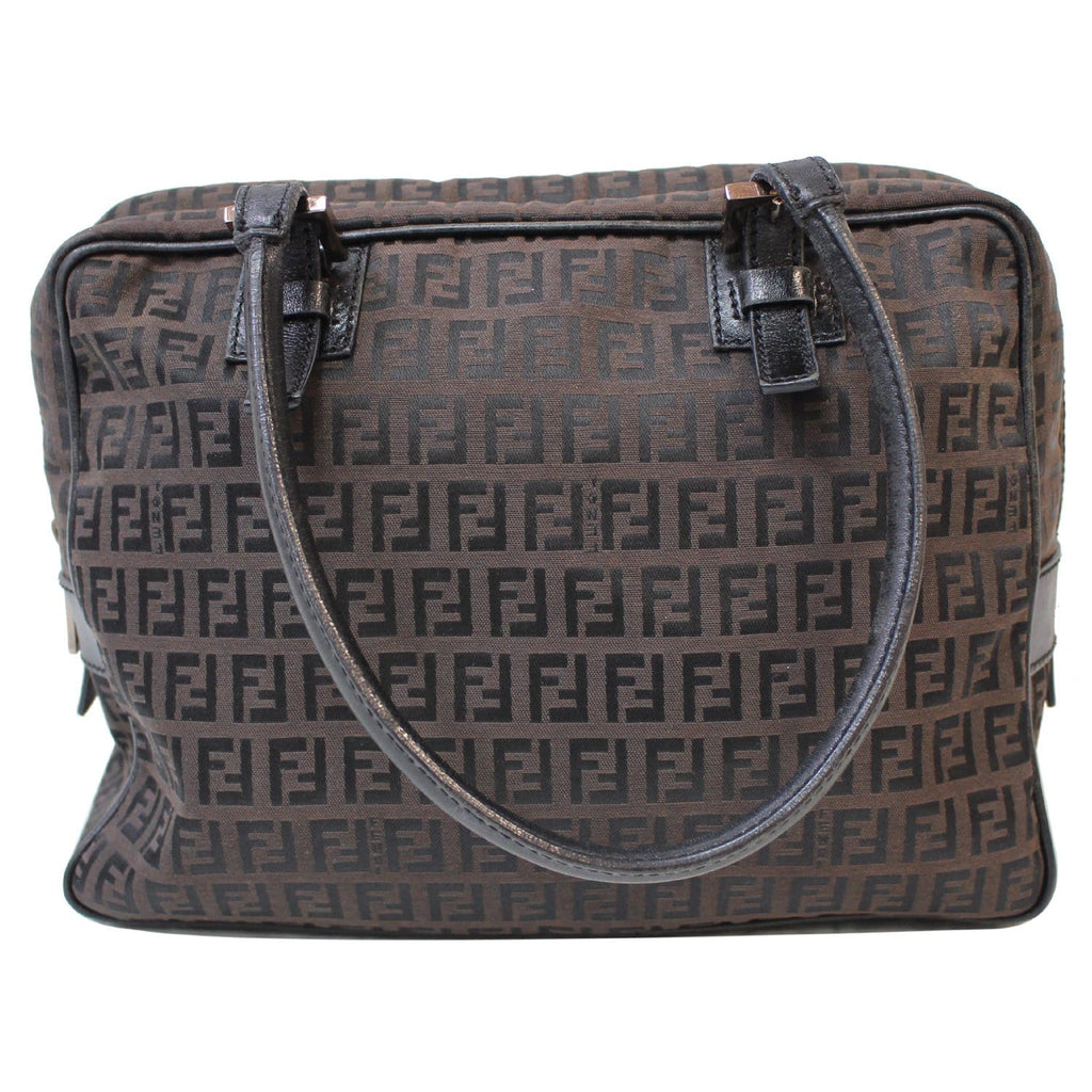 FENDI Top Handle Zucca Fabric Canvas Tote Brown