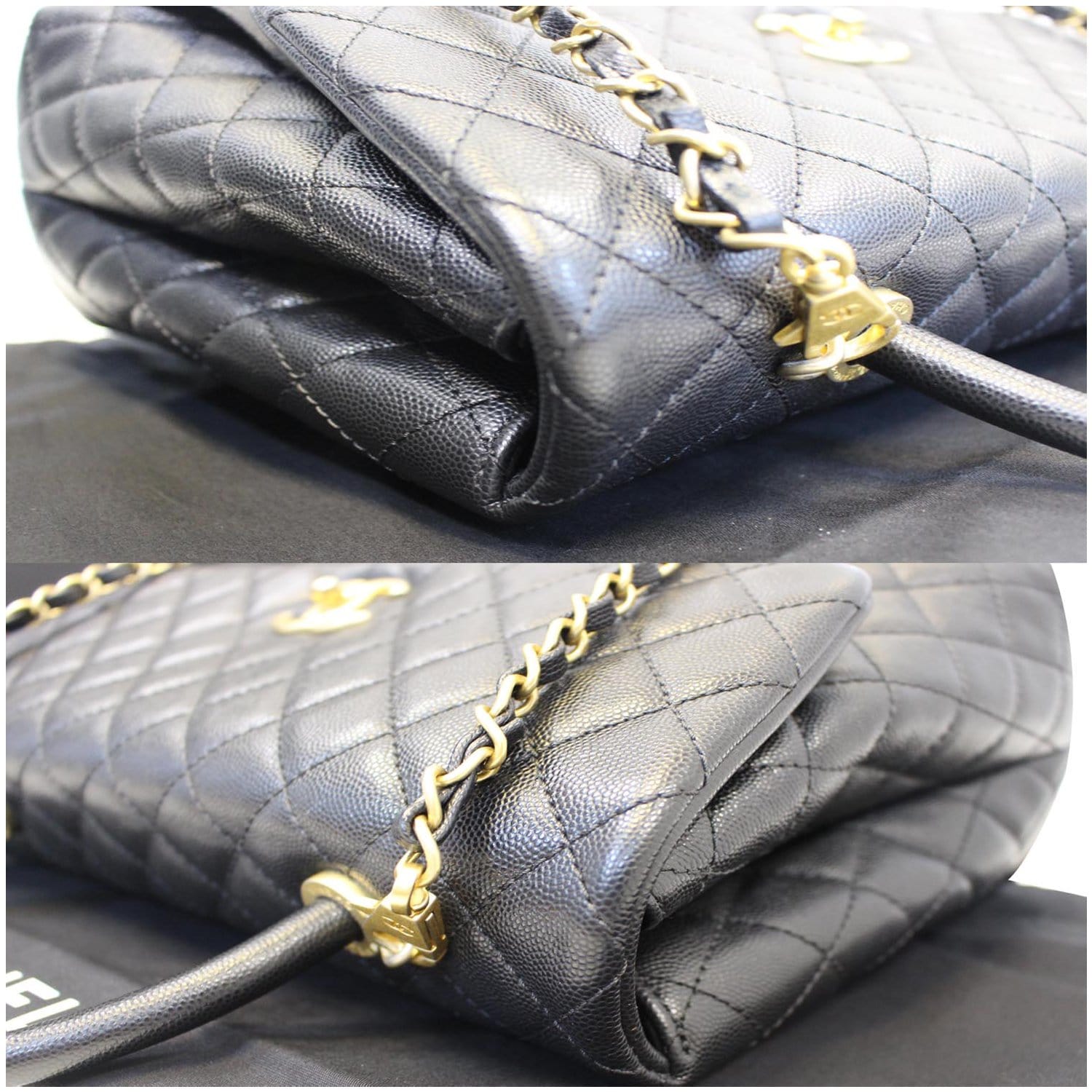 CHANEL Medium Coco Handle Caviar Leather Shoulder Bag Black