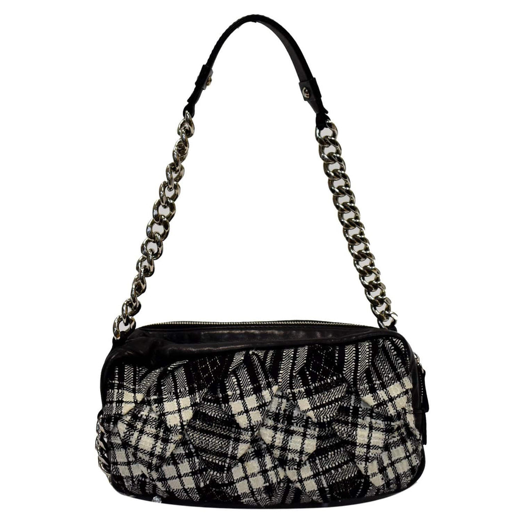 CHANEL Twisted Zipper Tweed Leather Shoulder Bag Black