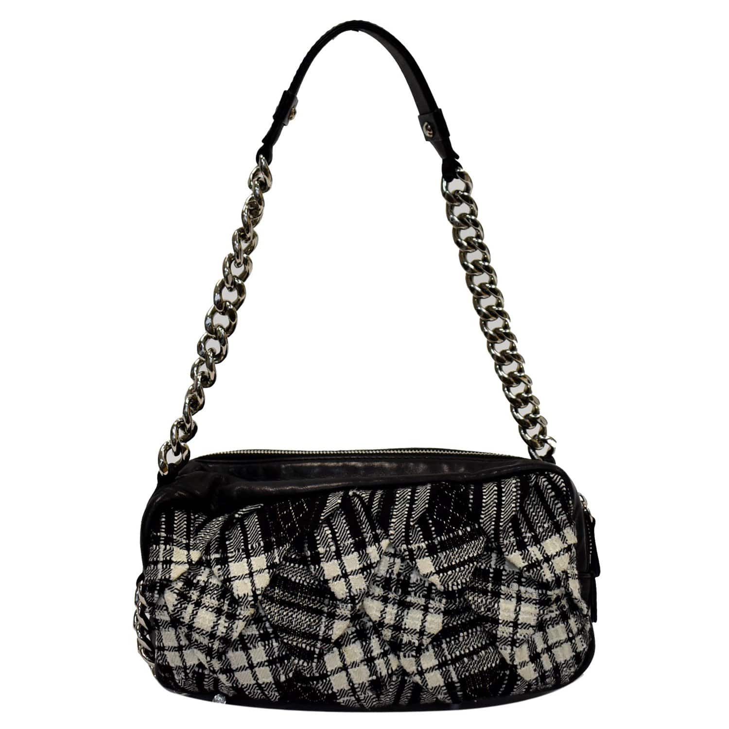 CHANEL Twisted Zipper Tweed Leather Shoulder Bag Black