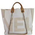 CHANEL 18P Deauville 2Way Logo Chain Shopping Tote Bag Beige
