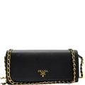 PRADA Saffiano Leather Wallet on Chain Clutch Crossbody Bag Black