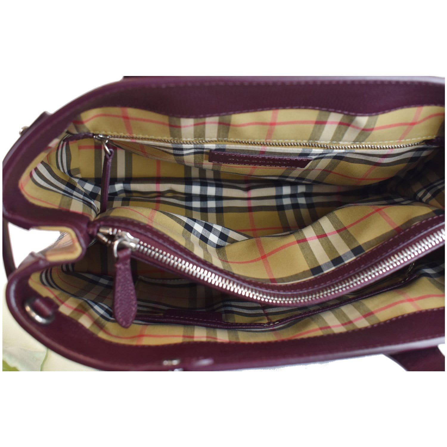 BURBERRY Medium Banner Derby Leather Tote Shoulder Bag Red