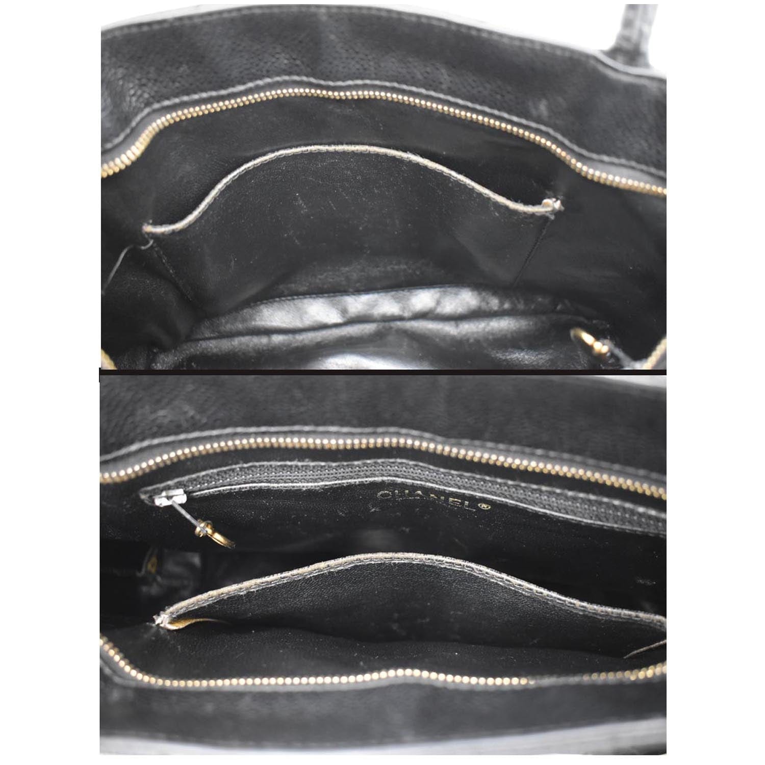 CHANEL Medallion Quilted Caviar Leather Tote Bag Black