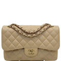 CHANEL Jumbo Double Flap Caviar Leather Shoulder Bag Beige