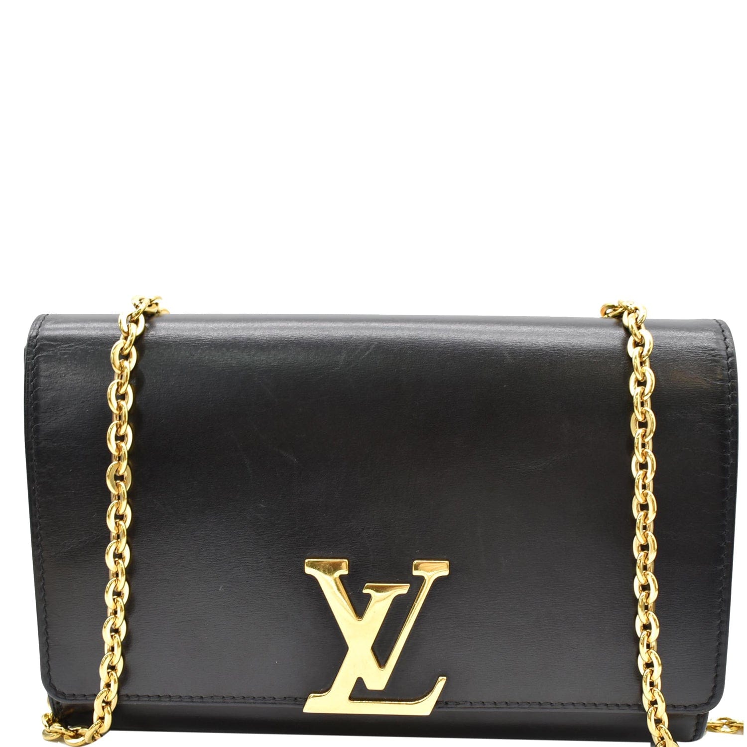 LOUIS VUITTON Chain Louise GM Calfskin Leather Shoulder Bag Black