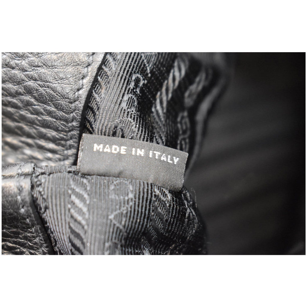 PRADA Logo Drawstring Leather Bucket Shoulder Bag Black