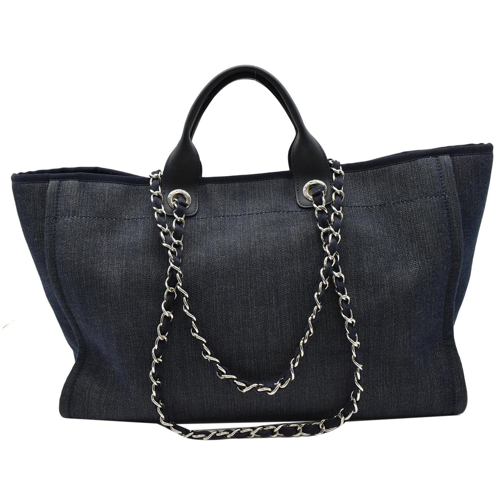 CHANEL Deauville Large Denim Shopping Tote Bag Dark Blue