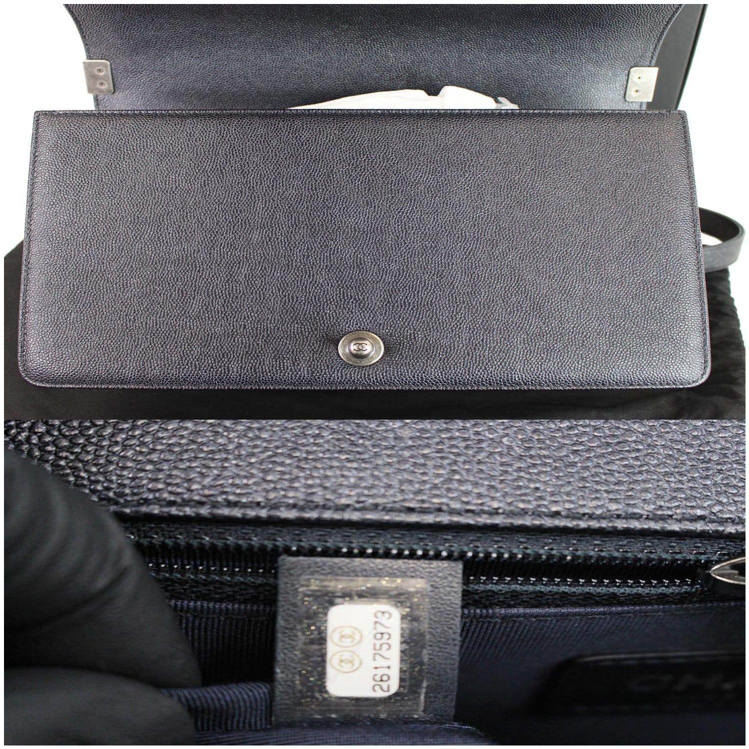 Chanel Boy New Medium Chevron Caviar Shoulder Bag Navy