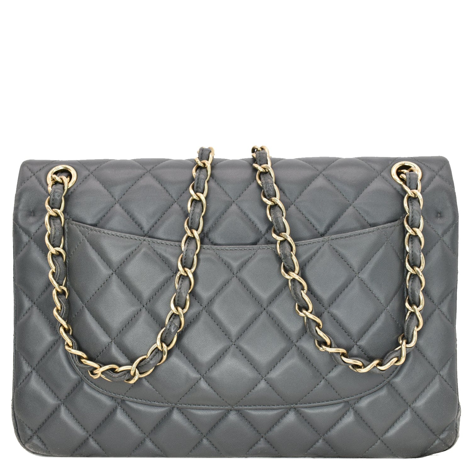 CHANEL Classic Jumbo Double Flap Lambskin Leather Shoulder Bag Grey